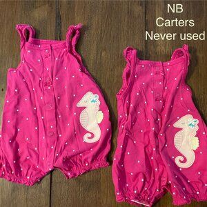Newborn Matching Twin Girl Carter's Pink Seahorse Romper